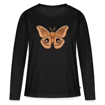 Polyphemus Moth Antheraea Polyphemus Style de dessin animé - T-shirt manches longues Premium bio Femme - noir - Devant - Julia (174cm)