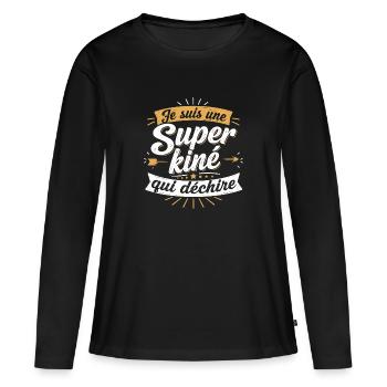 Je suis une Super kiné qui déchire - T-shirt manches longues Premium bio Femme - noir - Devant - Julia (174cm)
