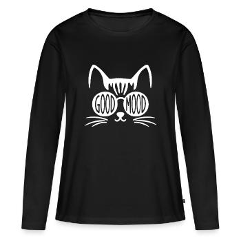 Chat de bonne humeur avec des lunettes rondes - T-shirt manches longues Premium bio Femme - noir - Devant - Julia (174cm)