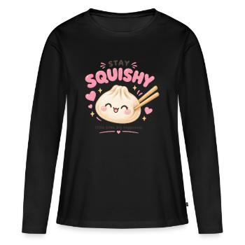 Reste mou - petites morsures. Grands bonheurs - T-shirt manches longues Premium bio Femme - noir - Devant - Julia (174cm)