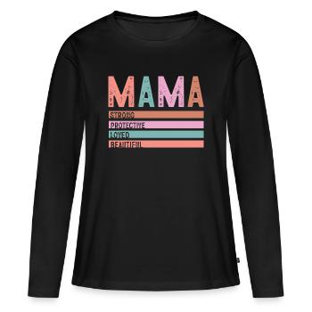 Maman Forte Protectrice Aimée - T-shirt manches longues Premium bio Femme - noir - Devant - Julia (174cm)