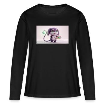 Adorable artiste de créatures duveteuses avec palette de peintures et - T-shirt manches longues Premium bio Femme - noir - Devant - Julia (174cm)