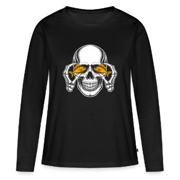 Crâne aux yeux de poisson rouge - T-shirt manches longues Premium bio Femme - noir - Devant - Julia (174cm)