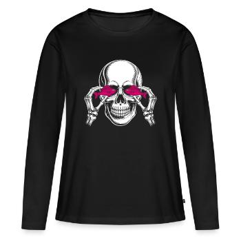 Crâne avec poisson rose - T-shirt manches longues Premium bio Femme - noir - Devant - Julia (174cm)