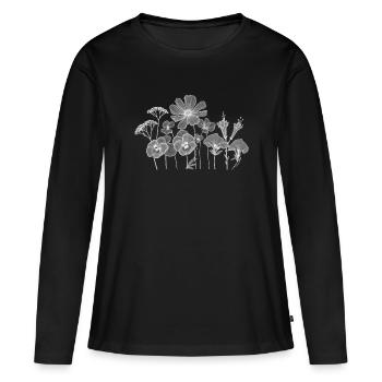 Silhouette des Fleurs Contours floraux - T-shirt manches longues Premium bio Femme - noir - Devant - Julia (174cm)