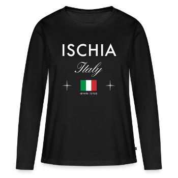 Ischia Italie Coordonnées Souvenir de voyage - T-shirt manches longues Premium bio Femme - noir - Devant - Julia (174cm)