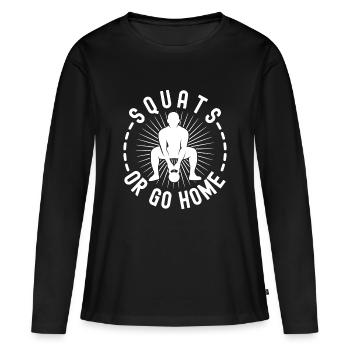 Gym Junkies Squats ou Calisthénie Retour à la Maison Fitness - T-shirt manches longues Premium bio Femme - noir - Devant - Julia (174cm)