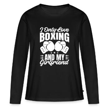 Seulement j’aime la boxe et les gants de boxe de ma copine - T-shirt manches longues Premium bio Femme - noir - Devant - Julia (174cm)