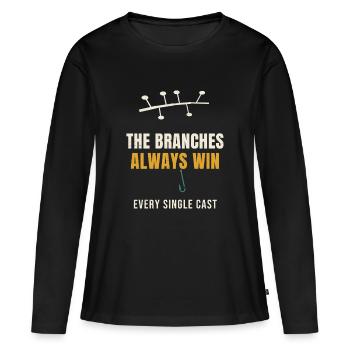 Pêche Les branches gagnent toujours à chaque lancer - T-shirt manches longues Premium bio Femme - noir - Devant - Julia (174cm)