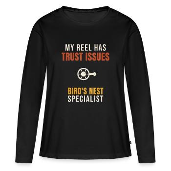 Pêche à mon moulinet a des problèmes de confiance Angle du nid d’oiseau - T-shirt manches longues Premium bio Femme - noir - Devant - Julia (174cm)