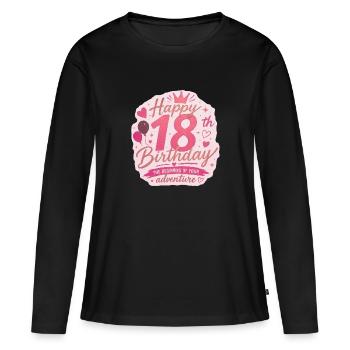Insigne rose d’aventure pour le 18e anniversaire - T-shirt manches longues Premium bio Femme - noir - Devant - Julia (174cm)