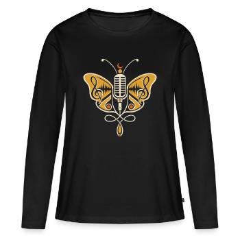Papillon avec micro – Motif musical - T-shirt manches longues Premium bio Femme - noir - Devant - Julia (174cm)