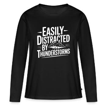 Facilement distrait par les orages - T-shirt manches longues Premium bio Femme - noir - Devant - Julia (174cm)