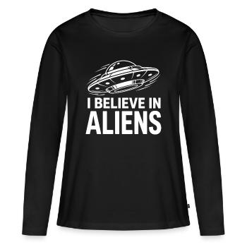 Je crois aux extraterrestres - T-shirt manches longues Premium bio Femme - noir - Devant - Julia (174cm)