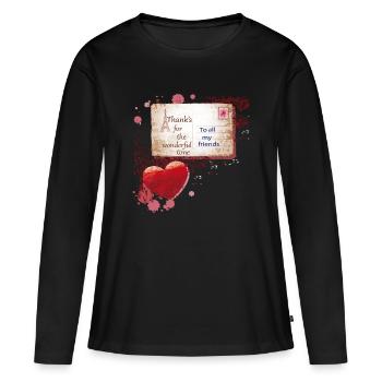 Carte postale de Paris Merci aux amis - T-shirt manches longues Premium bio Femme - noir - Devant - Julia (174cm)