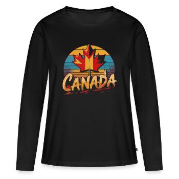 Canada Retro Maple Sunset - T-shirt manches longues Premium bio Femme - noir - Devant - Julia (174cm)