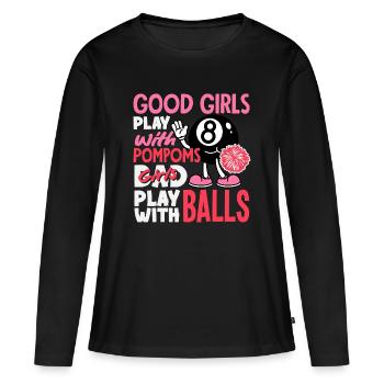 Bad Girl jouant avec des ballons au billard drôle - T-shirt manches longues Premium bio Femme - noir - Devant - Julia (174cm)