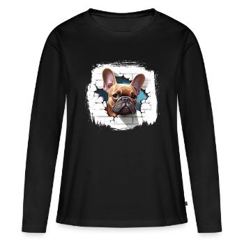 french bulldog cartoon - T-shirt manches longues Premium bio Femme - noir - Devant - Julia (174cm)
