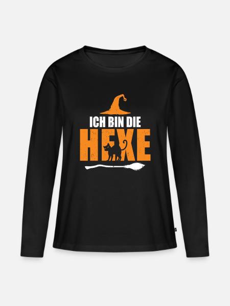 Halloween German Text Witch - Frauen Premium Bio Langarmshirt - Schwarz