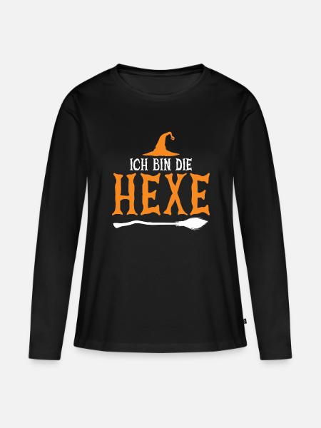 Halloween German Text Witch - Frauen Premium Bio Langarmshirt - Schwarz