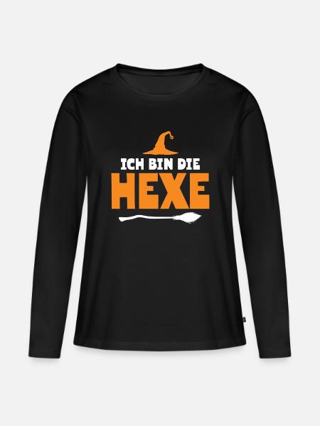 Halloween German Text Witch - Frauen Premium Bio Langarmshirt - Schwarz