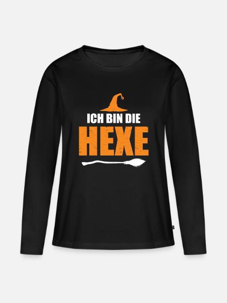 Halloween German Text Witch - Frauen Premium Bio Langarmshirt - Schwarz