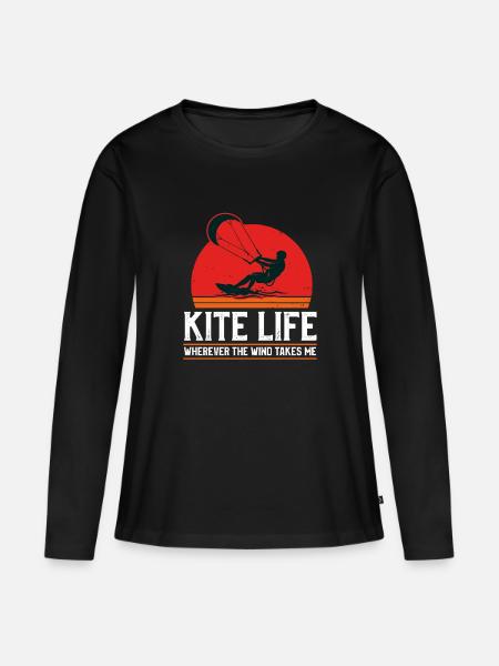 Kite Life Retro - Frauen Premium Bio Langarmshirt - Schwarz