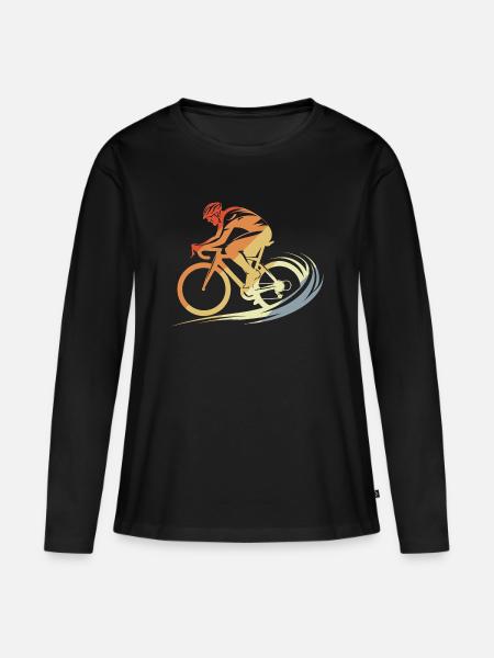 Vintage Fahrradfahrer Zeichnung - Frauen Premium Bio Langarmshirt - Schwarz