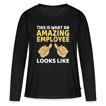 Mitarbeiter der Woche Mitarbeiter des Monats - Frauen Premium Bio Langarmshirt - Schwarz - Vorne - Julia (174cm)