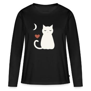 Halloween Katze Damen - Frauen Premium Bio Langarmshirt - Schwarz - Vorne - Julia (174cm)