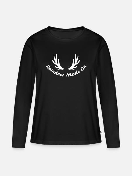 Reindeer Mode on - Rentiergeweih Weihnachtsmotiv - Frauen Premium Bio Langarmshirt - Schwarz
