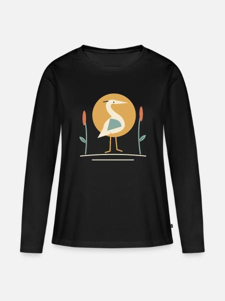 Reiher im Schilf - Frauen Premium Bio Langarmshirt - Schwarz
