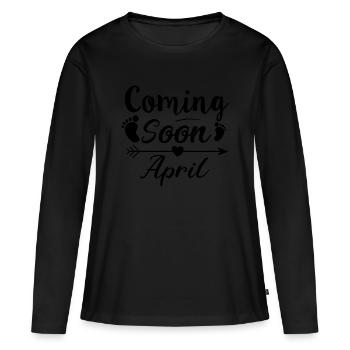 baby is coming soon April - Women's Premium Organic Long Sleeve Shirt - black - Front - Julia (174cm)
