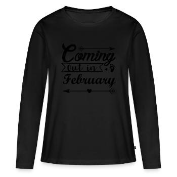 Bébé arrive en février, future maman - T-shirt manches longues Premium bio Femme - noir - Devant - Julia (174cm)