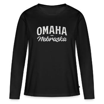 T-shirt vintage Omaha Nebraska - T-shirt manches longues Premium bio Femme - noir - Devant - Julia (174cm)