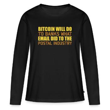Industrie postale Bitcoin - T-shirt manches longues Premium bio Femme - noir - Devant - Julia (174cm)