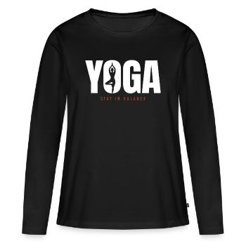 Yoga Équilibre – Motivation pour rester en équilibre - T-shirt manches longues Premium bio Femme - noir - Devant - Julia (174cm)