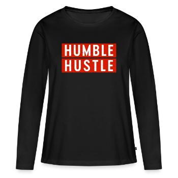 Humble Hustle Entrepreneur Homme d’affaires Businesswom - T-shirt manches longues Premium bio Femme - noir - Devant - Julia (174cm)
