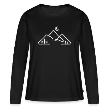 Minimalistische Bergsilhouette mit Mond - Frauen Premium Bio Langarmshirt - Schwarz - Vorne - Julia (174cm)