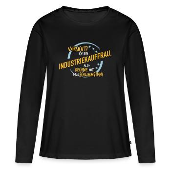 Industrieauffrau - Rechne mit dem Schlimmsten - Frauen Premium Bio Langarmshirt - Schwarz - Vorne - Julia (174cm)