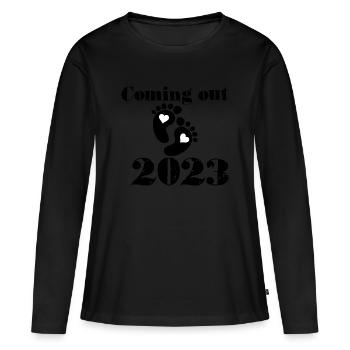 Enceinte, bébé arrive en 2023 - T-shirt manches longues Premium bio Femme - noir - Devant - Julia (174cm)