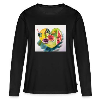 Obst fürs Herz - Frauen Premium Bio Langarmshirt - Schwarz - Vorne - Julia (174cm)