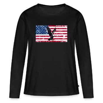 Aigle de la Liberté sur le drapeau américain - T-shirt manches longues Premium bio Femme - noir - Devant - Julia (174cm)