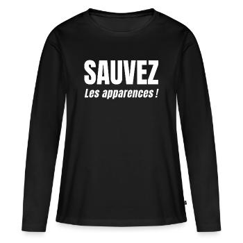 RETTET DEN SCHEIN! - Frauen Premium Bio Langarmshirt - Schwarz - Vorne - Julia (174cm)