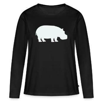 Blauer Hippo Silhouette - Frauen Premium Bio Langarmshirt - Schwarz - Vorne - Julia (174cm)