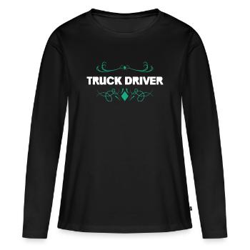 Trucker Driver Ornament – Vintage Flourish - Women's Premium Organic Long Sleeve Shirt - black - Front - Julia (174cm)