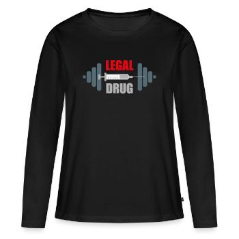 Humour de salle de sport Accro à la musculation - T-shirt manches longues Premium bio Femme - noir - Devant - Julia (174cm)