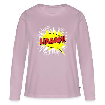 Liam Nom Drôle Bulle Liaaam ! - T-shirt manches longues Premium bio Femme - rose poudré - Devant - Julia (174cm)