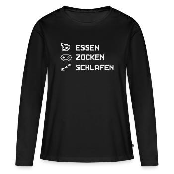 Essen Zocken Schlafen Gamer Spruch - Frauen Premium Bio Langarmshirt - Schwarz - Vorne - Julia (174cm)