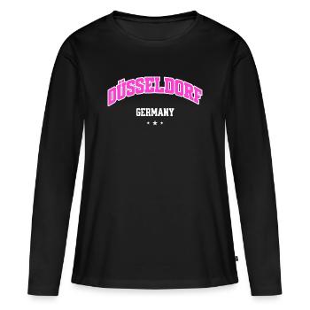 Düsseldorf City Flair Pink Arc - Frauen Premium Bio Langarmshirt - Schwarz - Vorne - Julia (174cm)